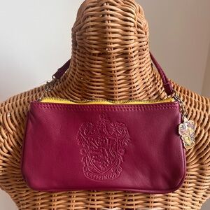 Gryffindor Embossed Burgundy Leather Wristlet with Yellow Zip
